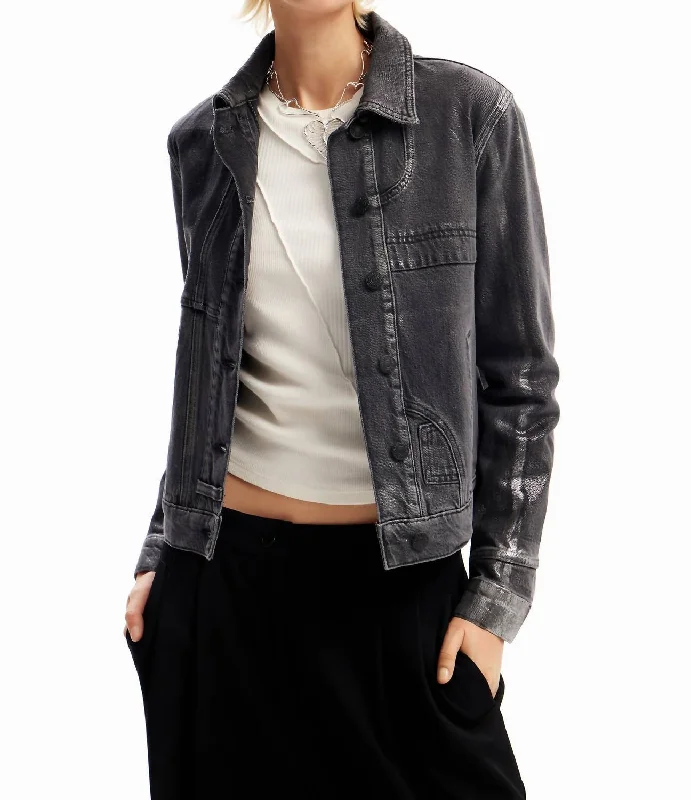 Metallic Denim Trucker Jacket In Light GreyFishing Jackets