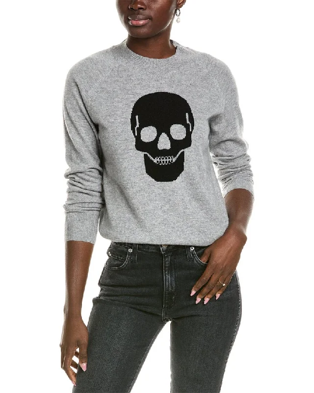 27 Miles Malibu womens  Center Front Intarsia Skull Cashmere Sweater, l, Grey