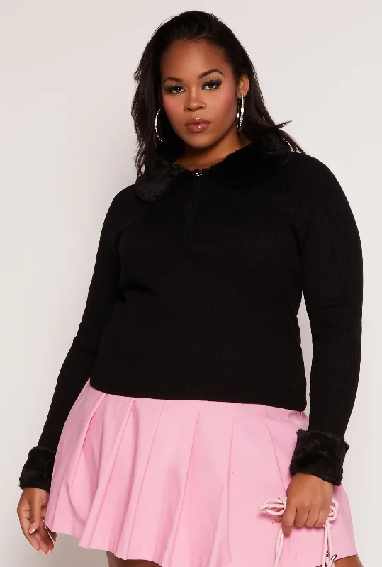 Plus Size Almost Famous Faux Fur Trim Sweater