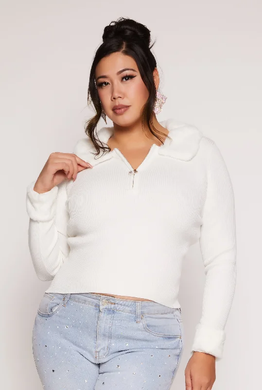 Plus Size Almost Famous Faux Fur Trim Sweater