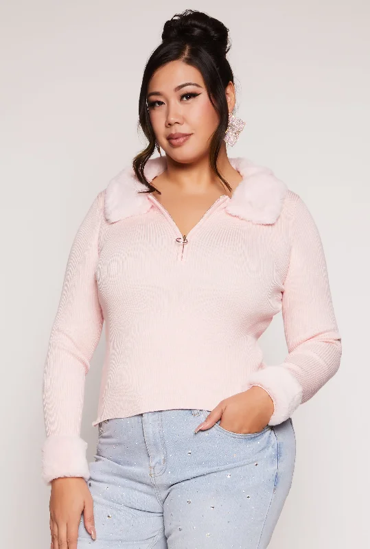 Plus Size Almost Famous Faux Fur Trim Sweater