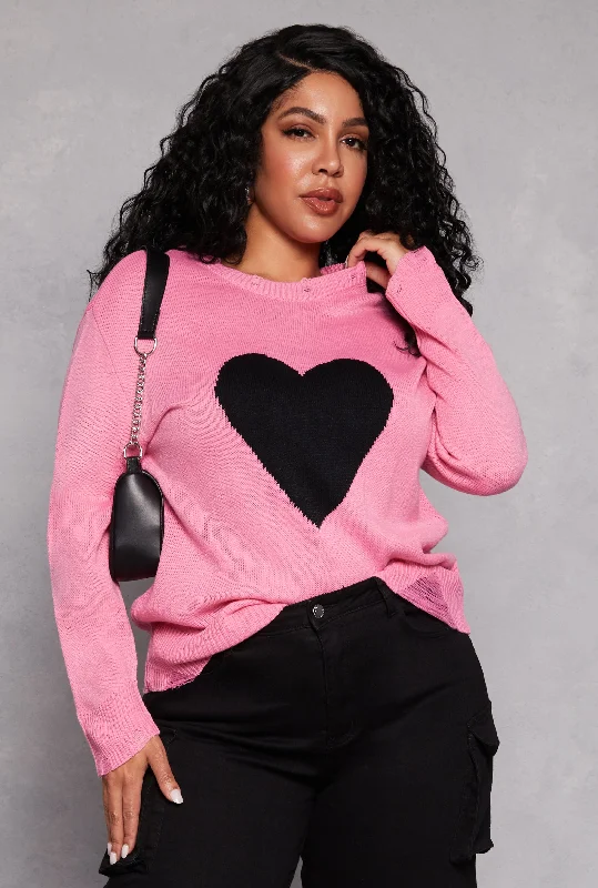 Plus Size Heart Distressed Sweater