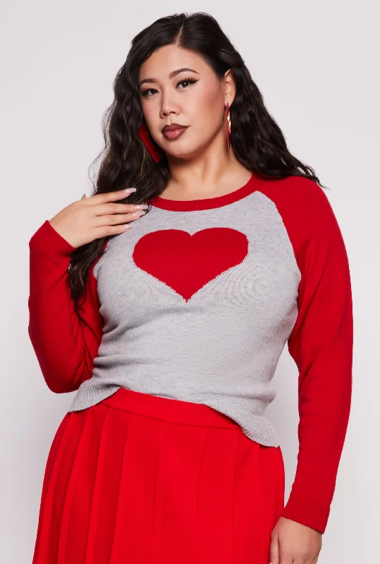 Plus Size Heart Raglan Sweater