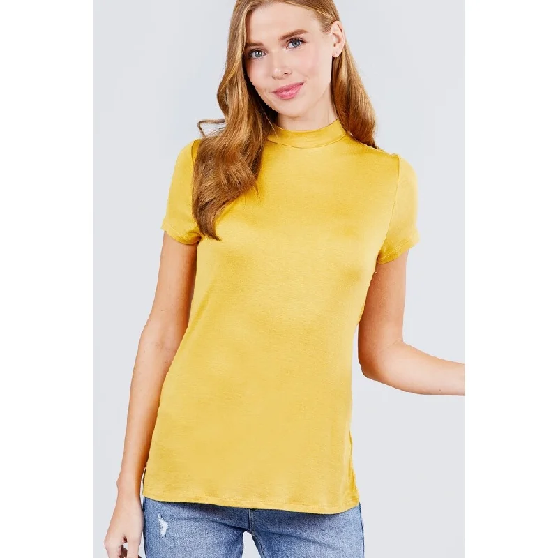 Short Sleeve Mock Neck Rayon Spandex Rib Top